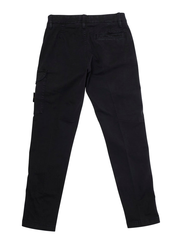 Black Pants with One Cargo Pocket on the Front and Logo Patch in Cotton Stretch Boy Elastane Trousers