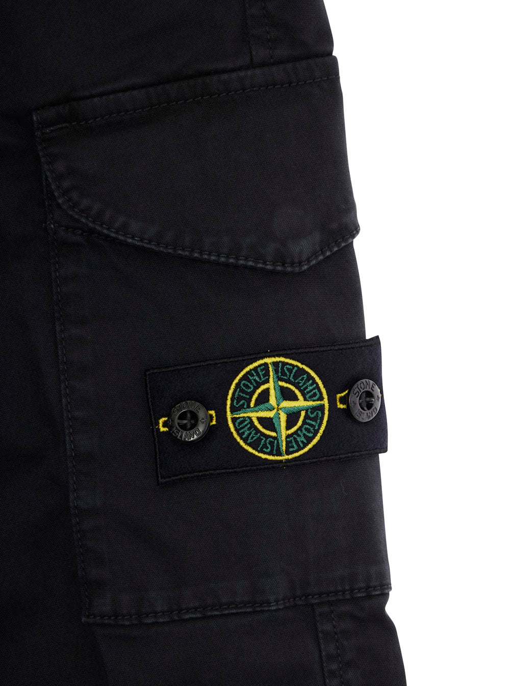 Black Pants with One Cargo Pocket on the Front and Logo Patch in Cotton Stretch Boy Elastane Trousers