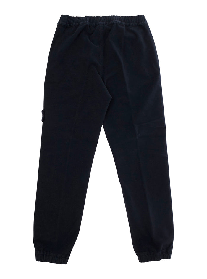 Blue Pants with Elastic Waist and Logo Patch on the Front in Cotton Stretch Boy Blu Elastane Trousers