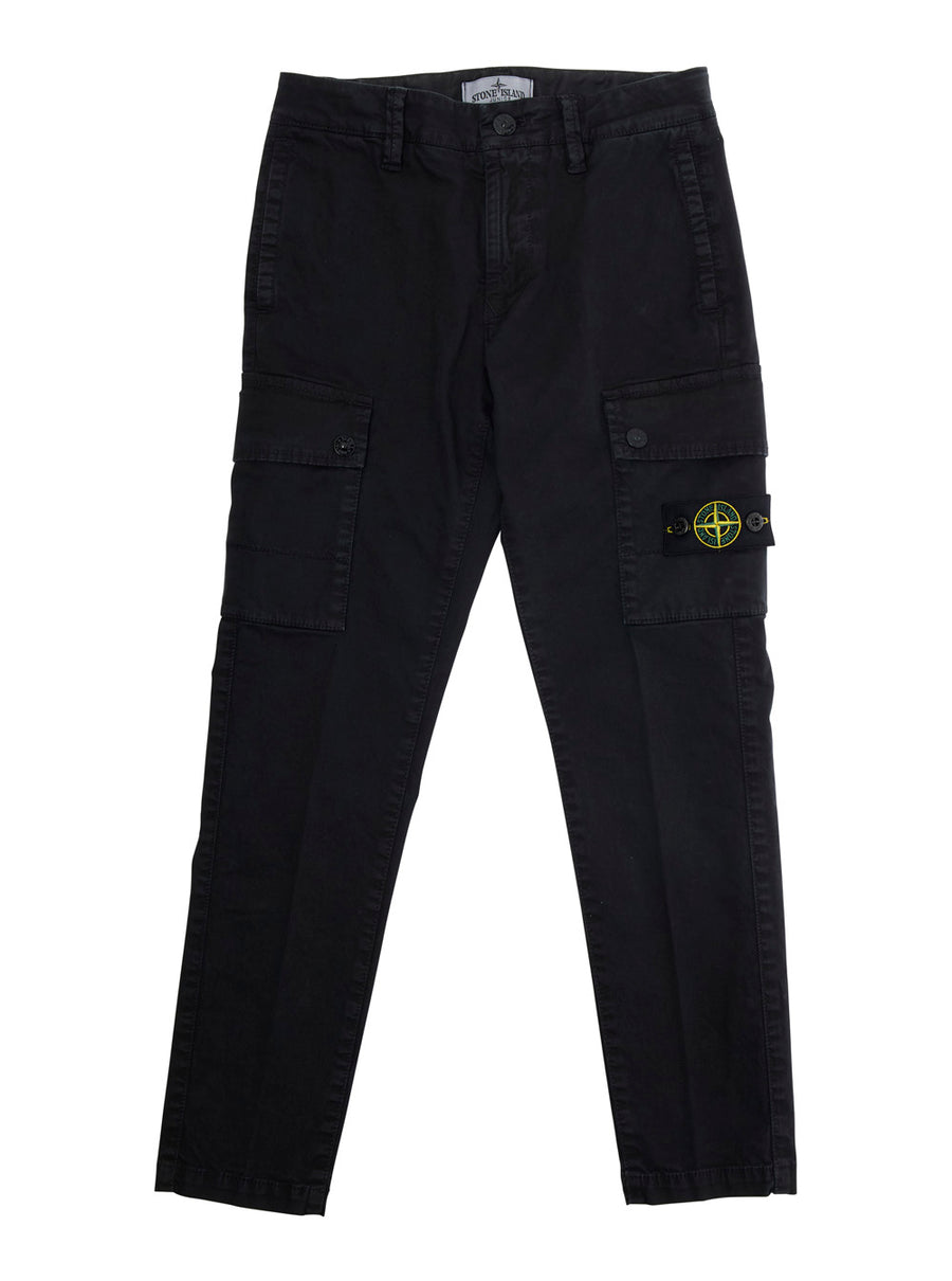 Black Cargo Pants With Logo Patch Cotton Trousers