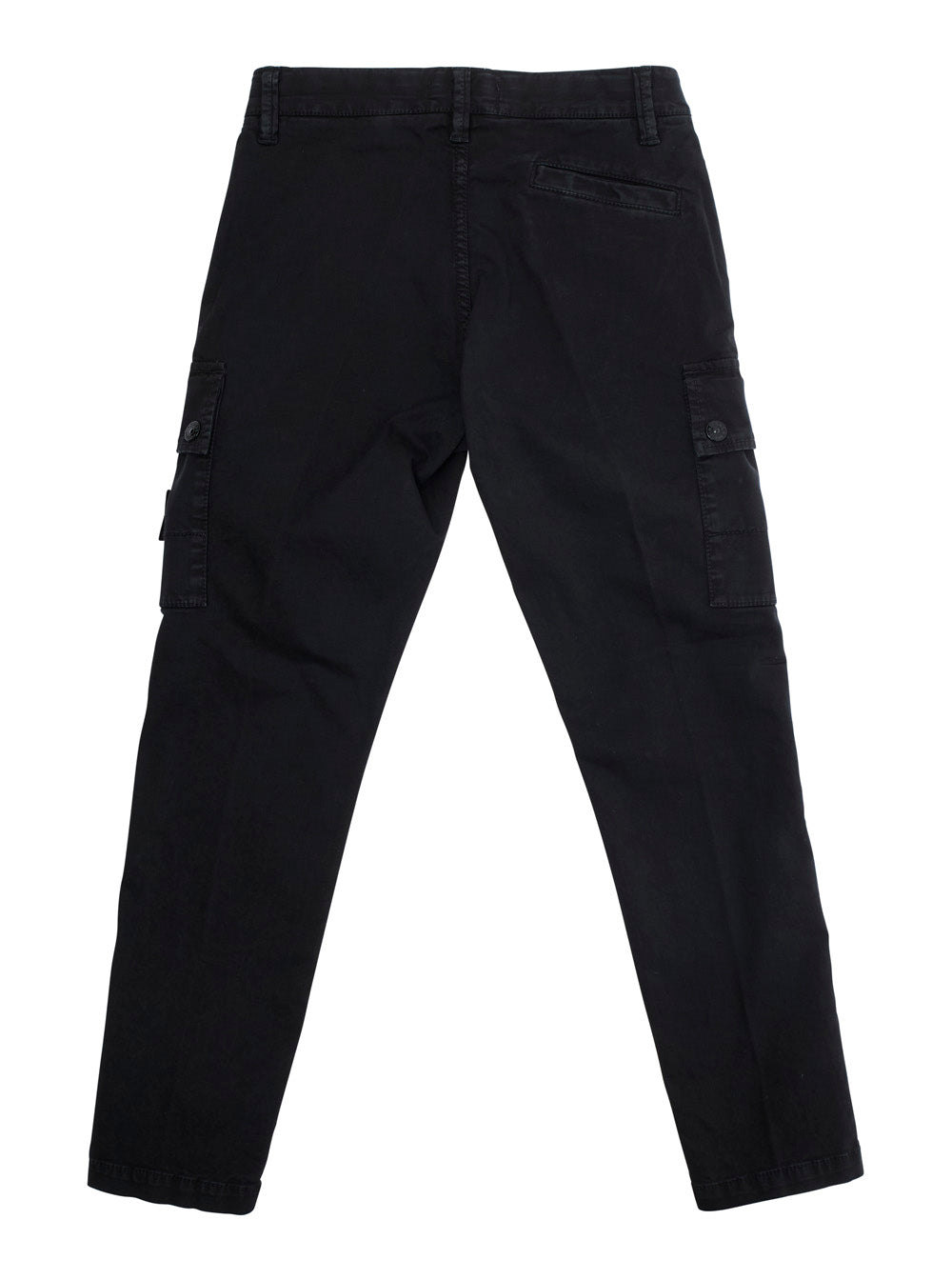 Black Pants with Two Front Cargo Pockets and Logo Patch on the Pocket in Cotton Stretch Boy Elastane Trousers