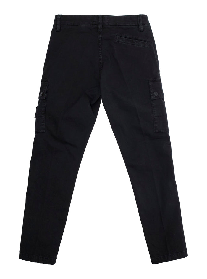Black Pants with Two Front Cargo Pockets and Logo Patch on the Pocket in Cotton Stretch Boy Elastane Trousers