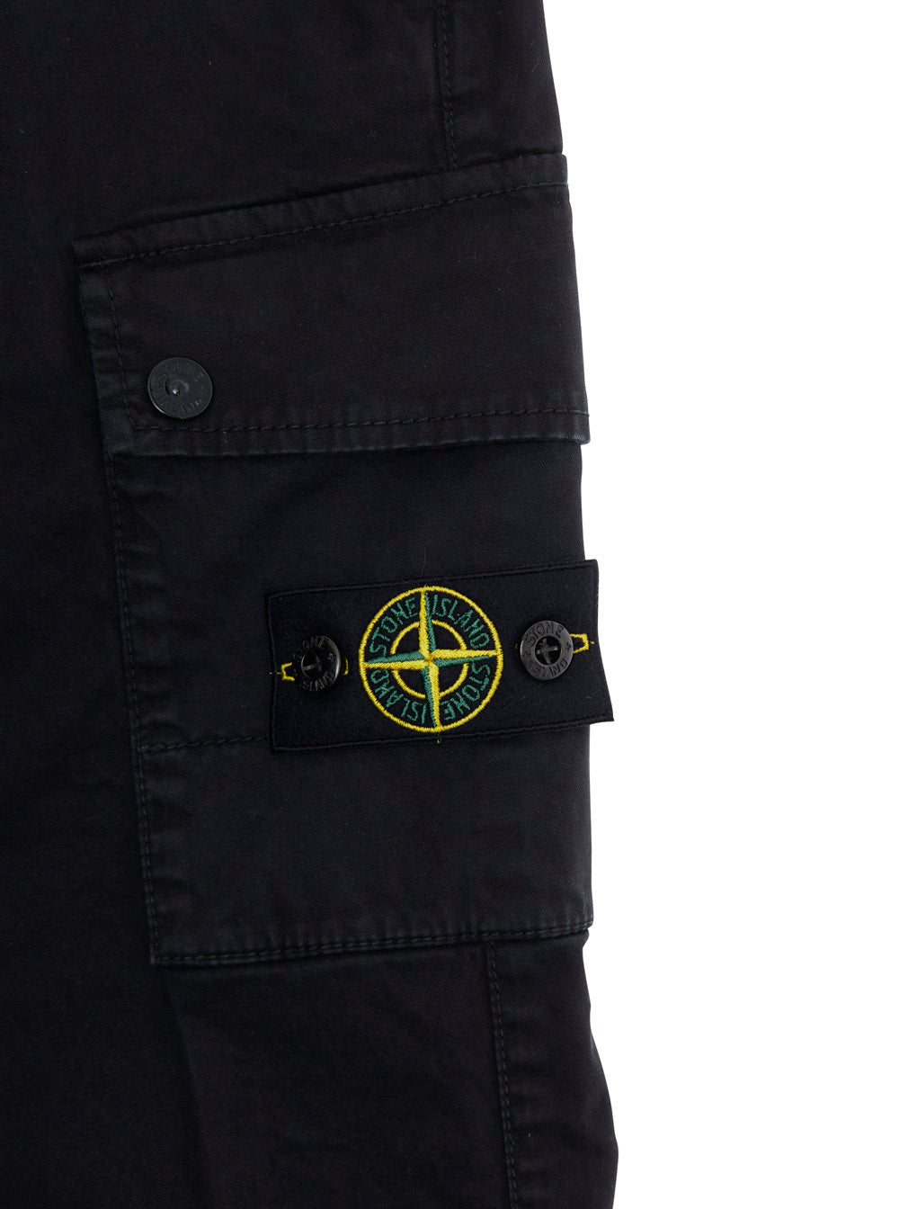 Black Pants with Two Front Cargo Pockets and Logo Patch on the Pocket in Cotton Stretch Boy Elastane Trousers