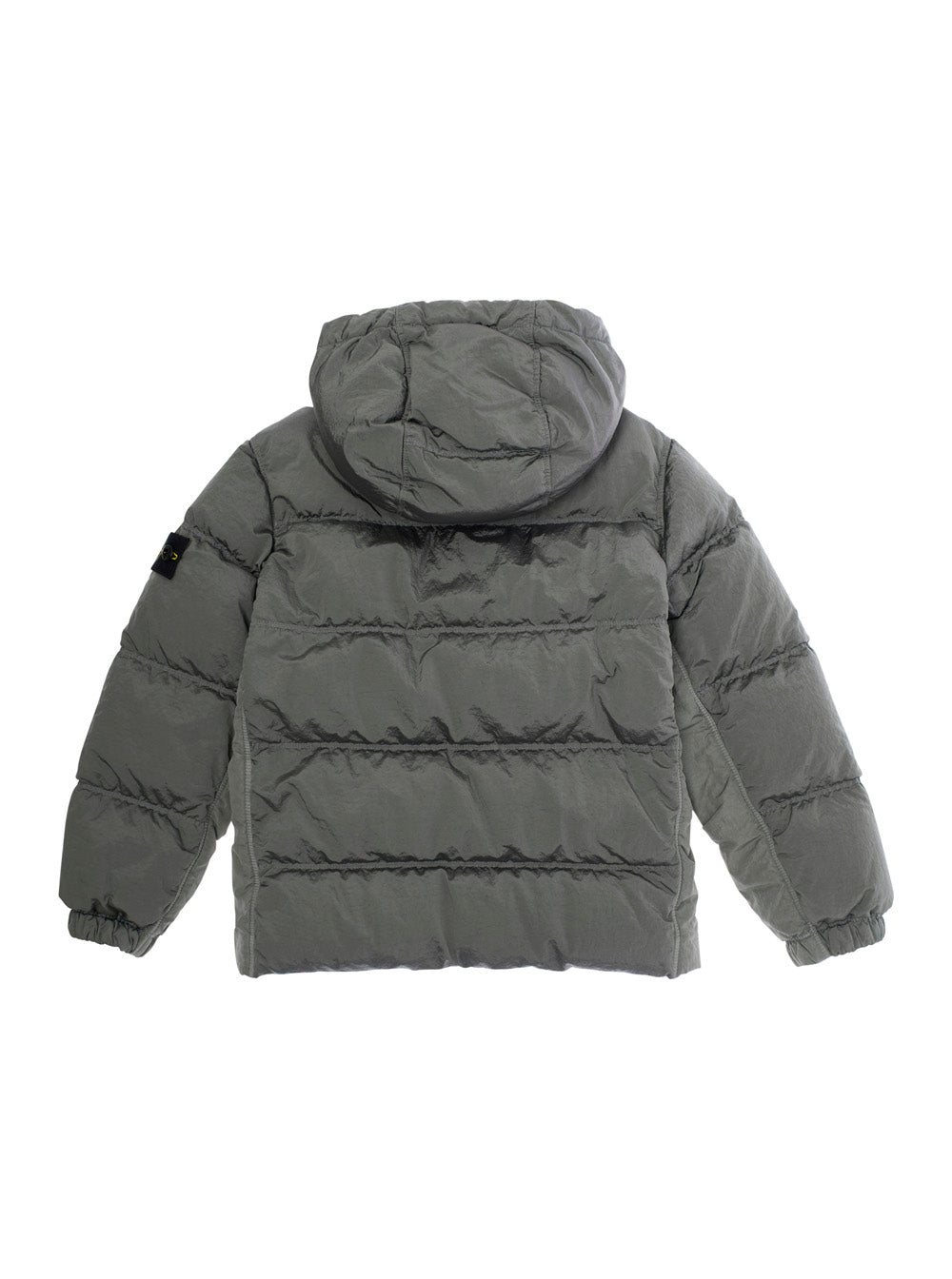 Grey Down Jacket With Fixed Hood And Logo Patch On The Sleeve Tech Fabric Boy Polyamide Fibers