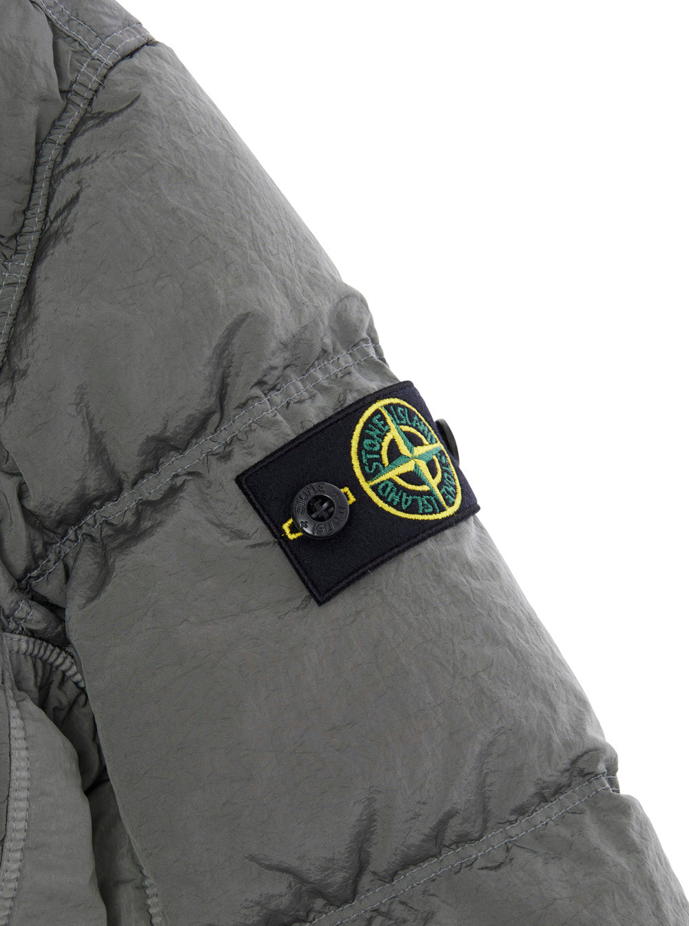 Grey Down Jacket With Fixed Hood And Logo Patch On The Sleeve Tech Fabric Boy Polyamide Fibers