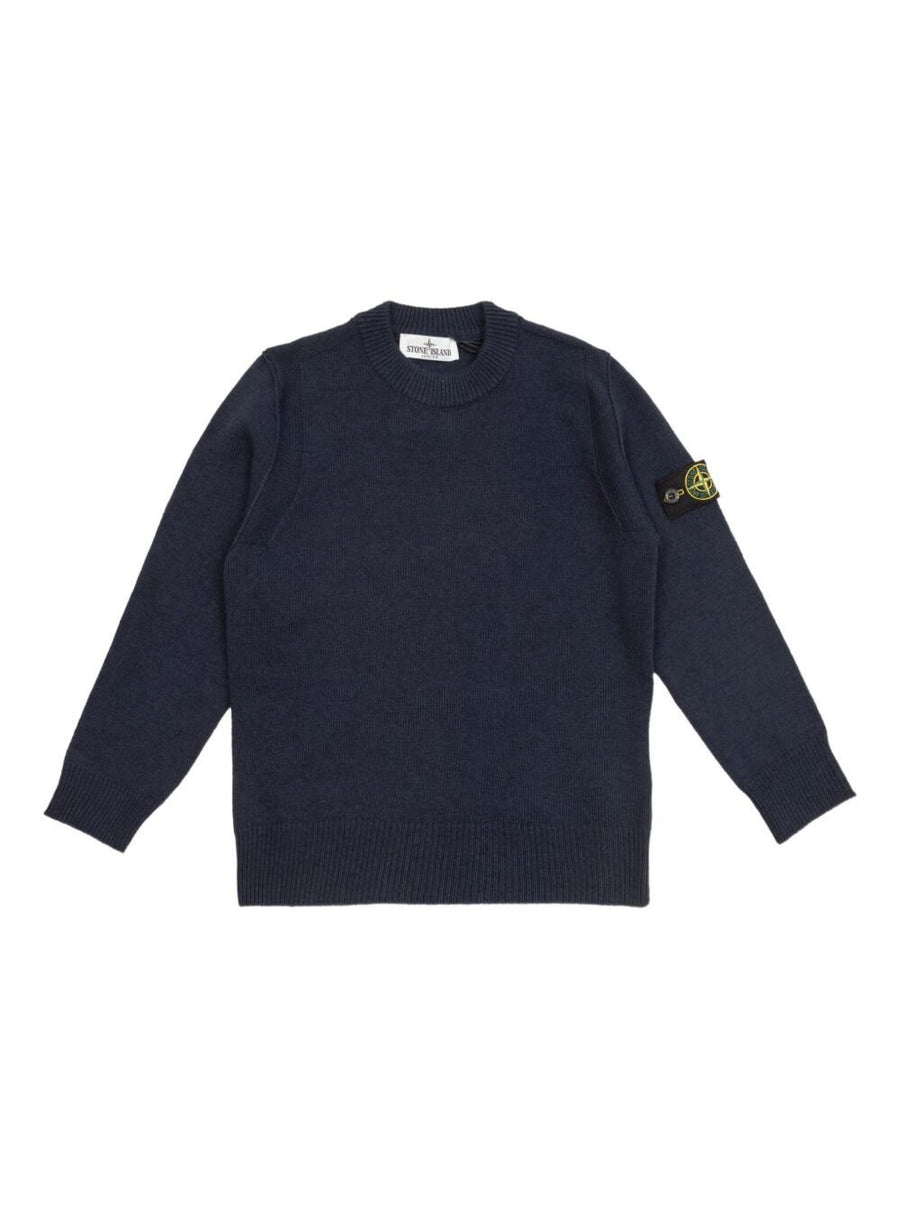 Blue Crewneck Sweater With Logo Patch Virgin Wool Tops