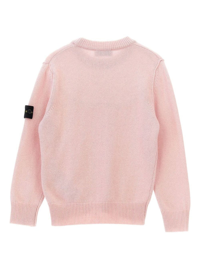 Pink Crewneck Sweater With Logo Patch On The Sleeve Ribbed Trims Wool And Cashmere Blend Boy Jersey
