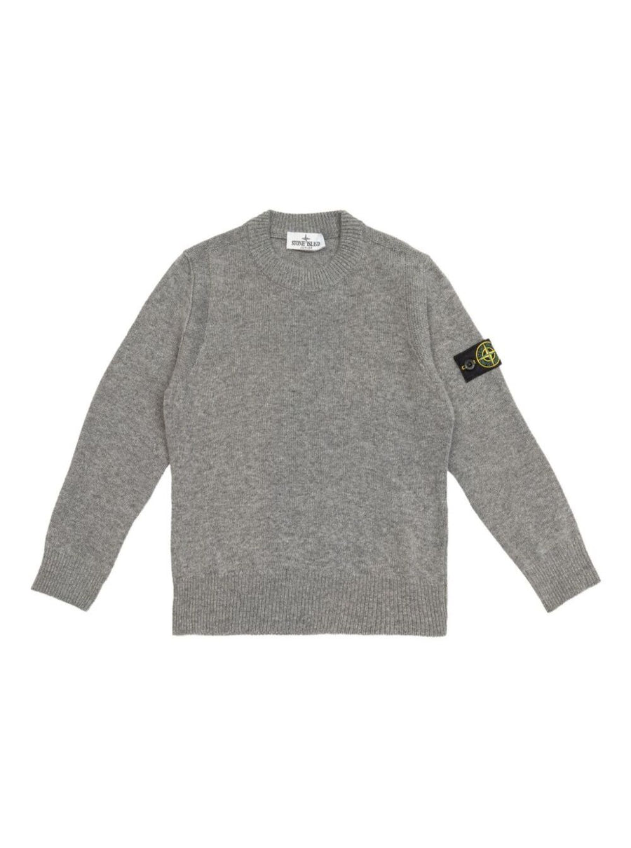 Grey Crewneck Sweater With Logo Patch Virgin Wool Tops
