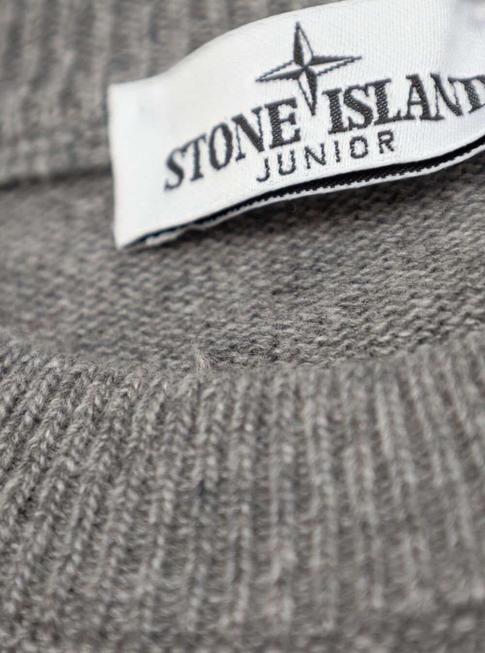 Grey Crewneck Sweater with Logo Patch on the Sleeve in Ribbed Trims Wool and Cashmere Blend Boy Jersey