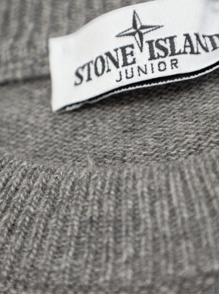 Grey Crewneck Sweater with Logo Patch on the Sleeve in Ribbed Trims Wool and Cashmere Blend Boy Jersey
