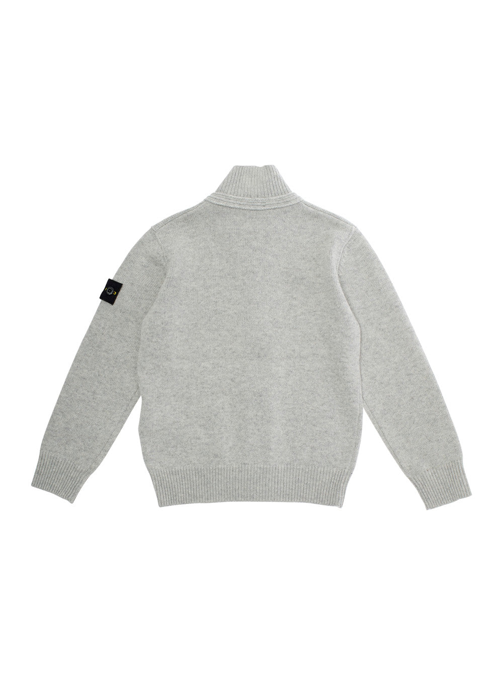 Grey Cardigan with High Neck and Logo Patch on the Sleeve in Wool Cashmere Blend Boy Jersey