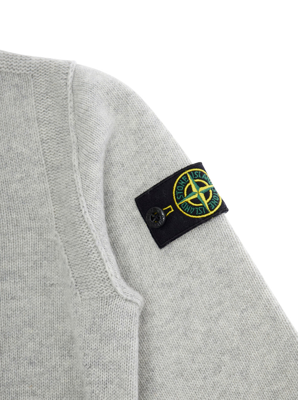 Grey Cardigan with High Neck and Logo Patch on the Sleeve in Wool Cashmere Blend Boy Jersey