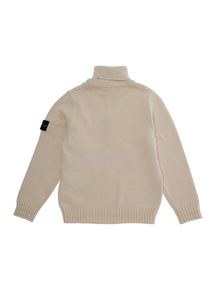 White Turtleneck Sweater With Ribbed Trims Cotton Blend Boy Polyamide Fibers Jersey