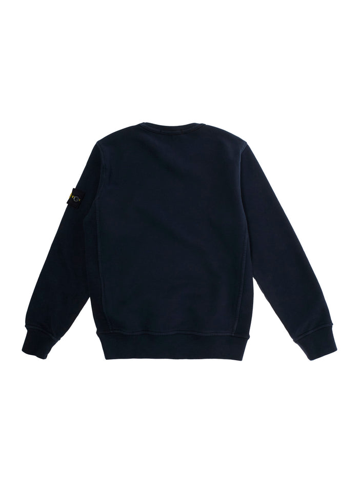 Blue Crewneck Sweatshirt with Logo Patch on the Sleeve in Cotton Boy Blu Sweatshirts