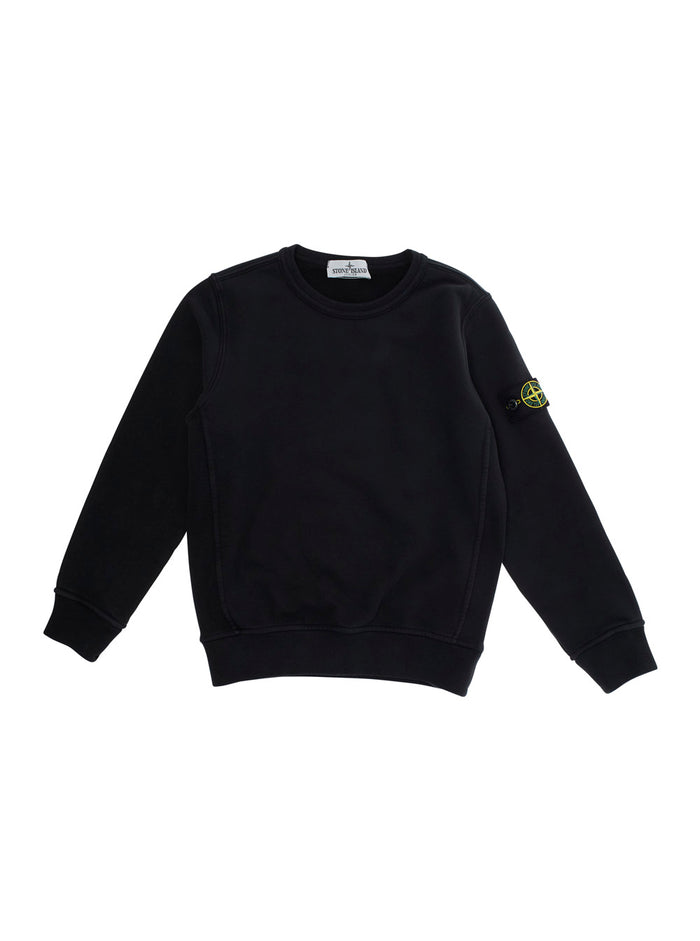 Black Crewneck Sweatshirt with Logo Patch on the Sleeve in Cotton Boy Sweatshirts