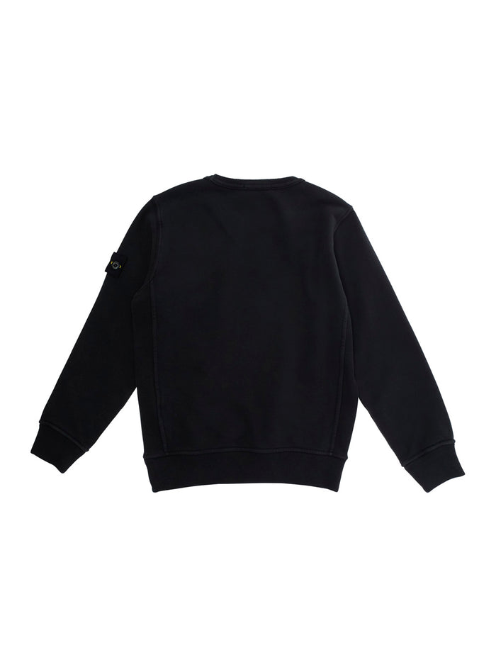 Black Crewneck Sweatshirt with Logo Patch on the Sleeve in Cotton Boy Sweatshirts