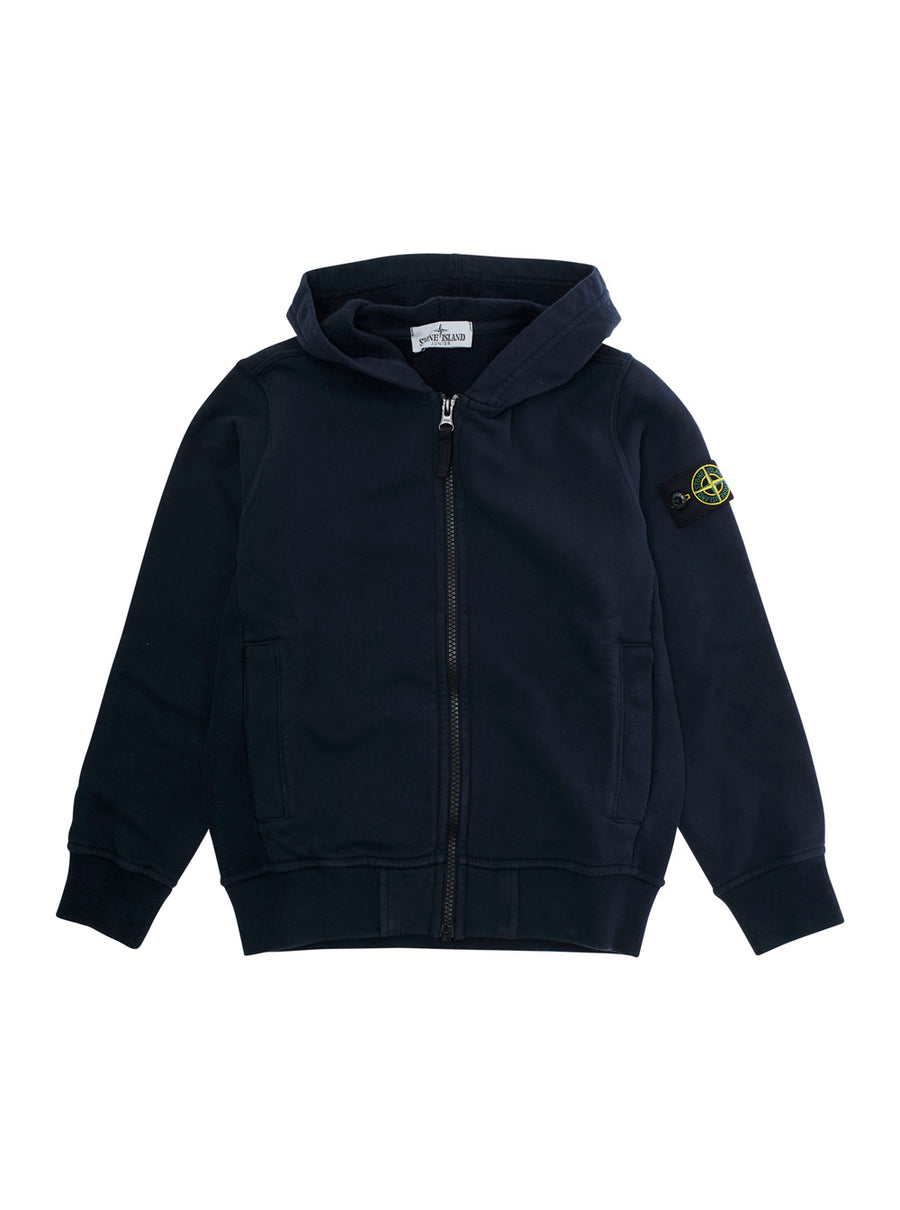 Blue Cotton Sweatshirt With Logo Patch Hoods & Sweatshirts