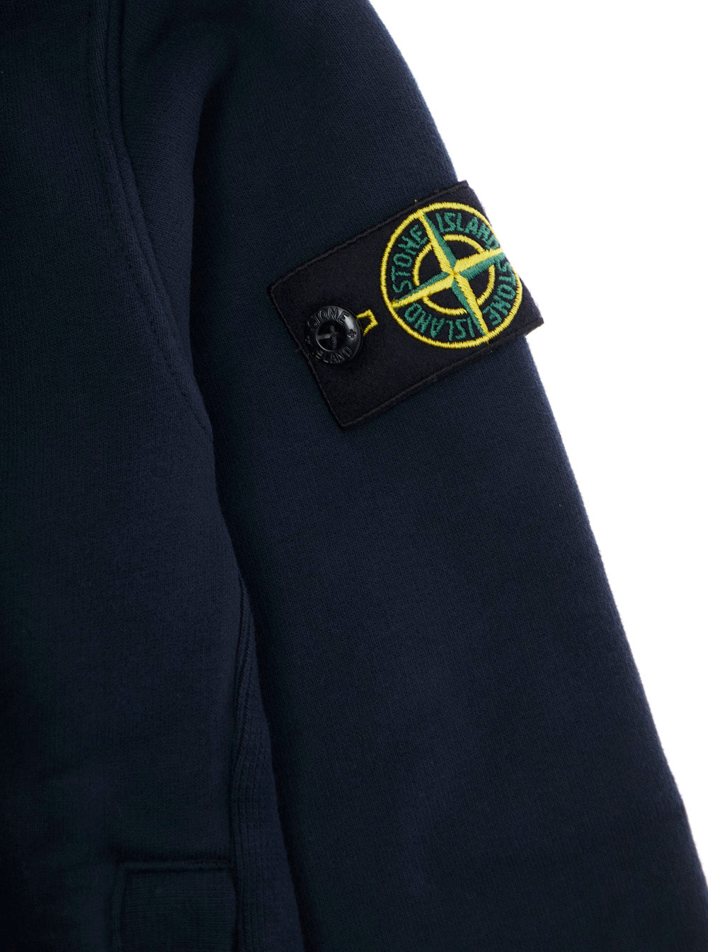 Blue Sweatshirt with Fixed Hood and Logo Patch on the Sleeve in Cotton Boy Blu Sweatshirts