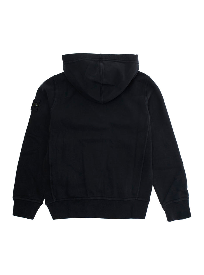 Black Sweatshirt with Fixed Hood and Logo Patch on the Sleeve in Cotton Boy Sweatshirts