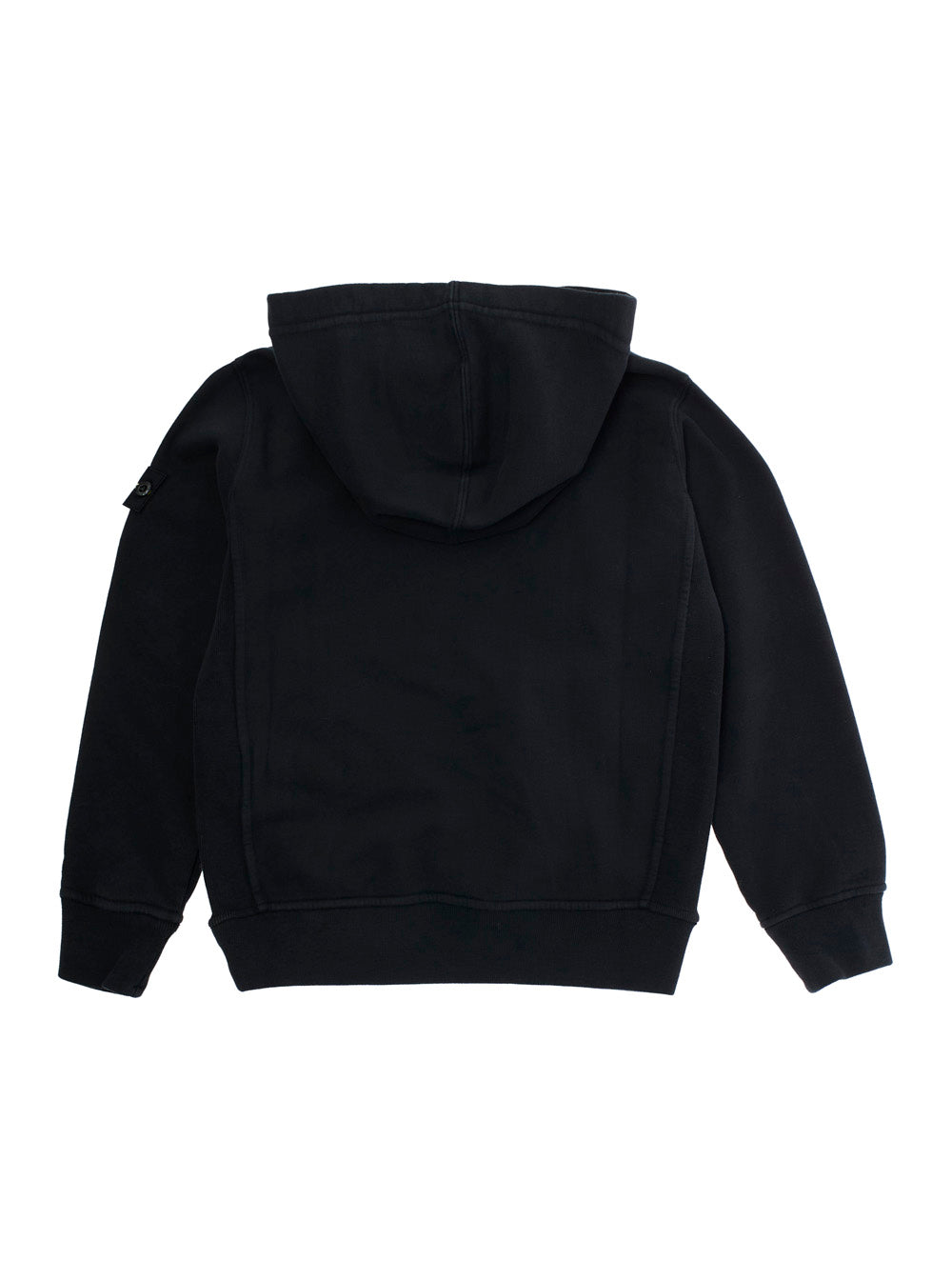 Black Hoodie with Fixed Hood and Logo Patch on the Sleeve in Cotton Boy Sweatshirts