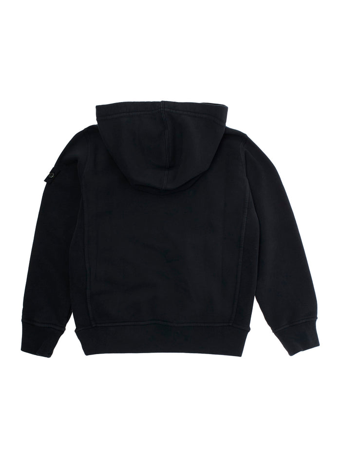 Black Hoodie with Fixed Hood and Logo Patch on the Sleeve in Cotton Boy Sweatshirts