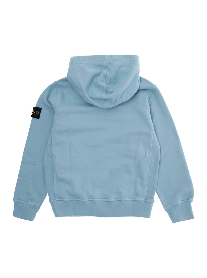 Light Blue Sweatshirt with Fixed Hood and Logo Patch on the Sleeve in Cotton Boy Sweatshirts