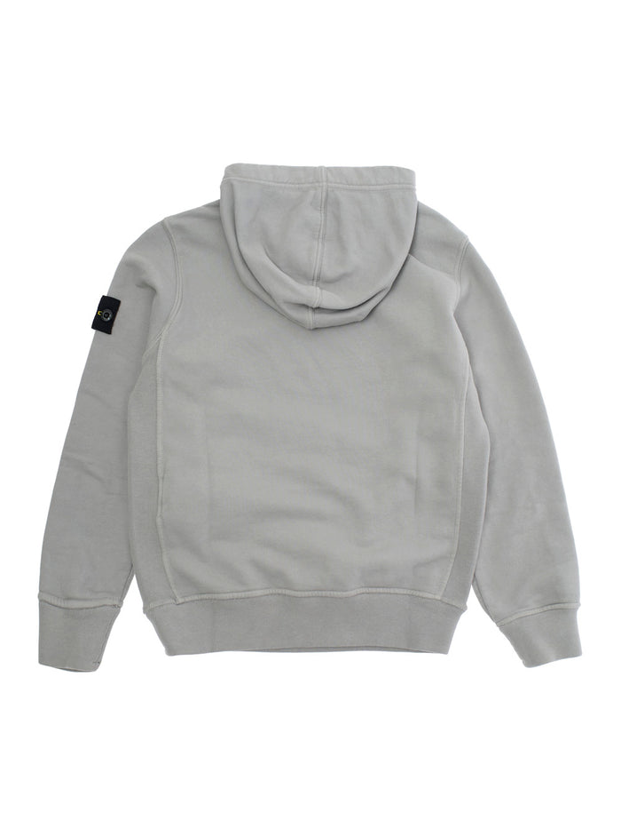 Grey Hoodie with Fixed Hood and Logo Patch on the Sleeve in Cotton Boy Sweatshirts