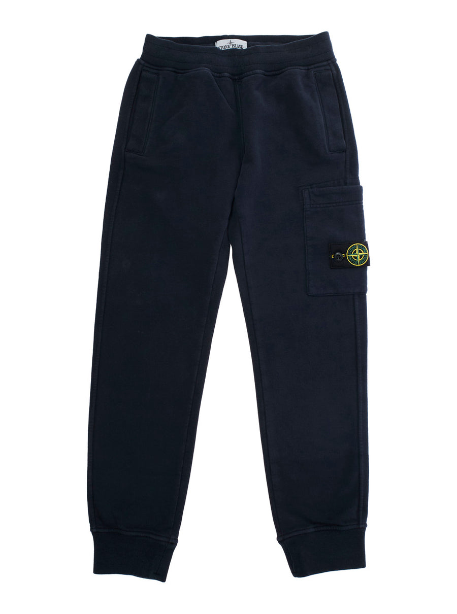 Blue Cotton Pants With Elastic Waist Trousers