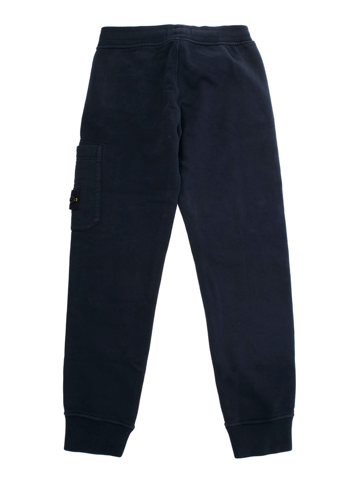 Blue Pants with Elastic Waist and Logo Patch on the Side in Cotton Boy Blu Trousers