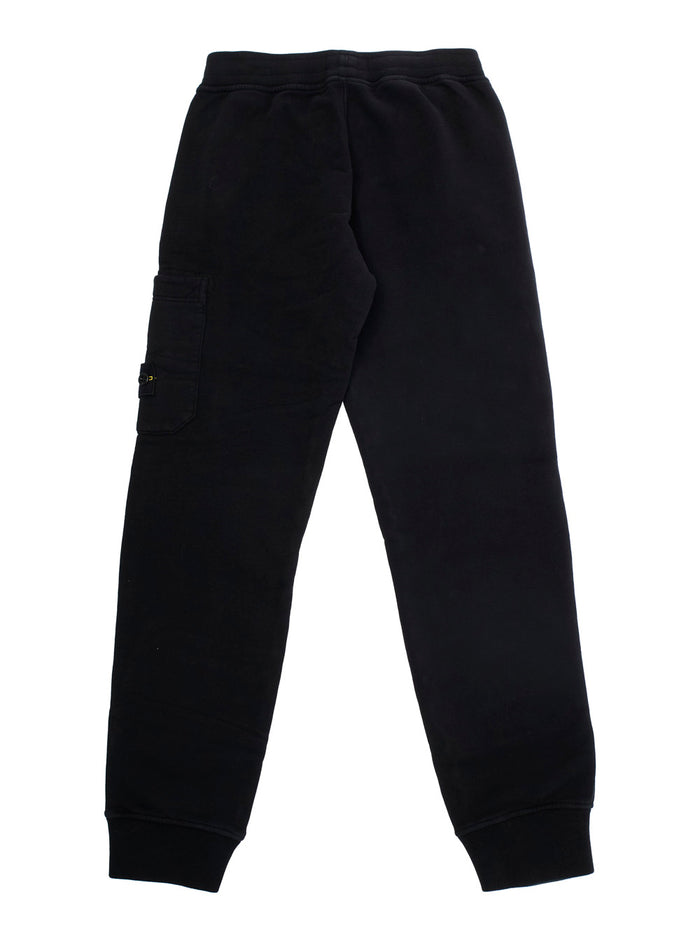 Black Pants with Elastic Waist and Logo Patch on the Side in Cotton Boy Trousers