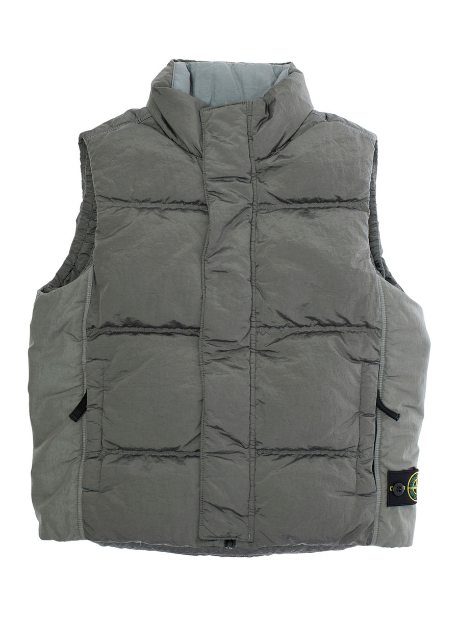 Grey Sleeveless Down Jacket With Logo Patch Polyamide Fibers Padded