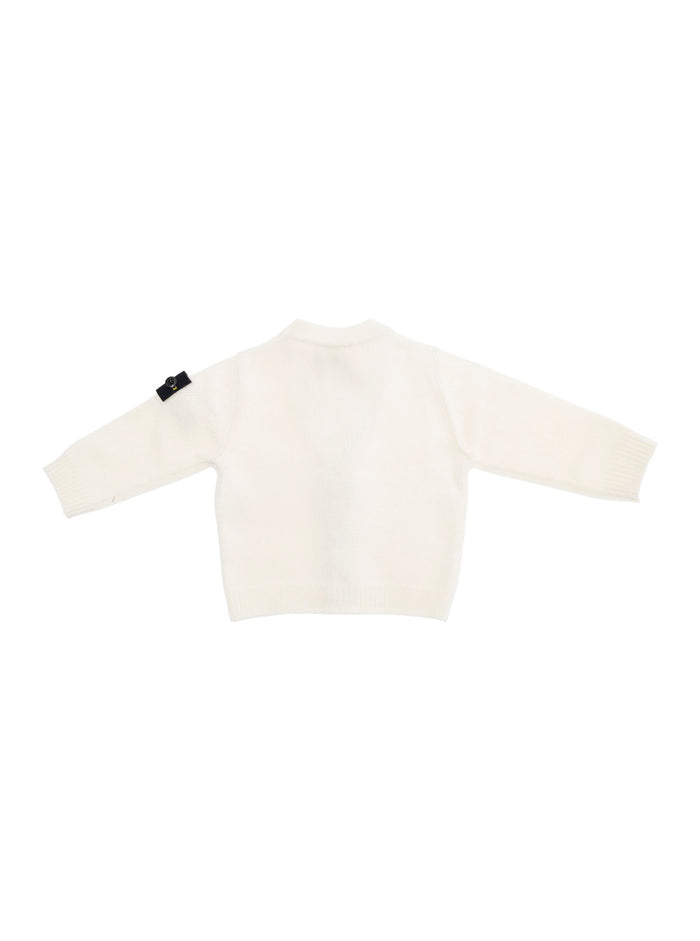 White Cardigan With Matching Beanie Logo Patch On The Front Wool Baby Suits