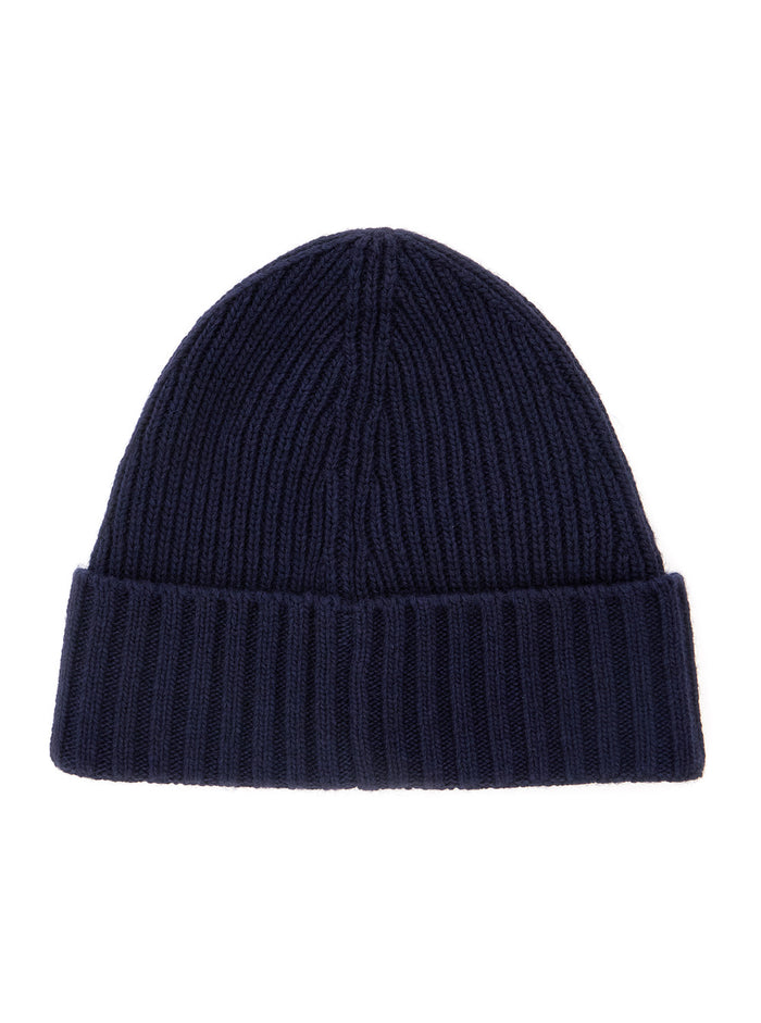 Blue Beanie with Logo Patch on the Front in Wool Blend Boy Blu Hats And Gloves
