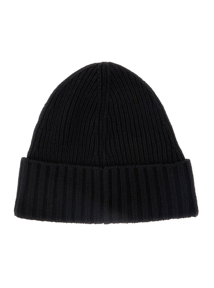 Black Beanie with Logo Patch on the Front in Wool Blend Boy Hats And Gloves