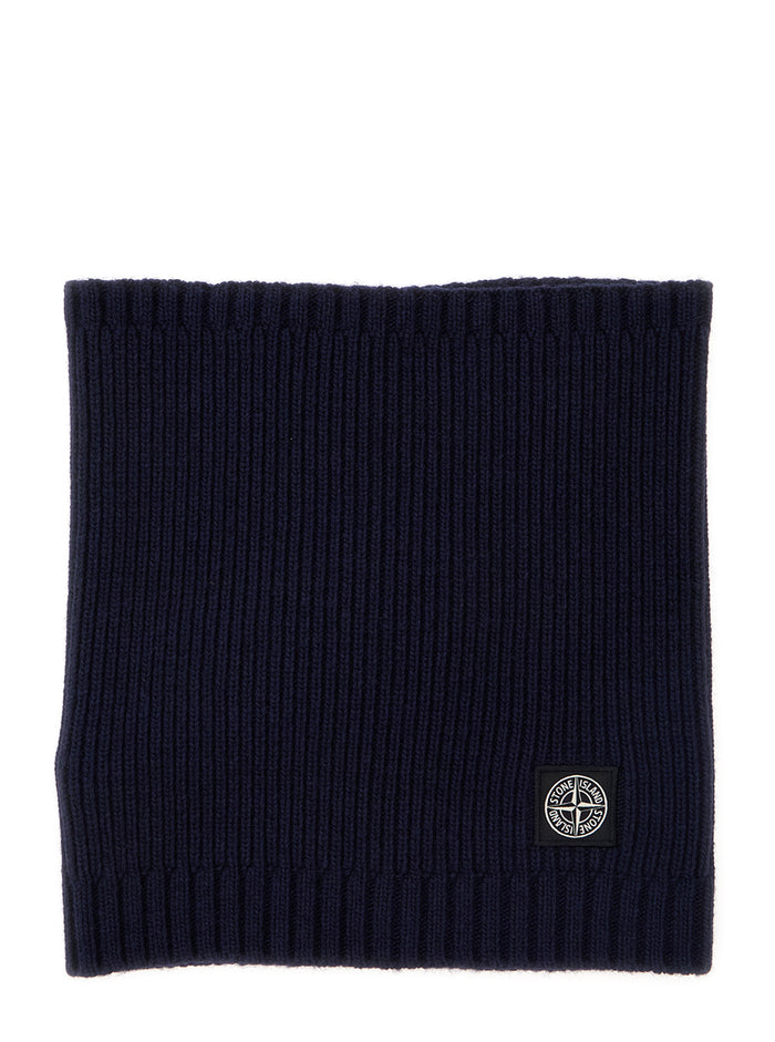 Blue Knit Neckwarmer With Logo Patch On The Front Wool And Cashmere Blend Boy Blu Scarfs Foulards