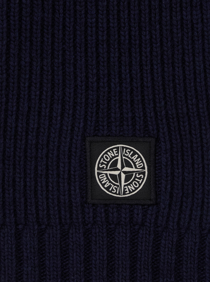 Blue Knit Neckwarmer With Logo Patch On The Front Wool And Cashmere Blend Boy Blu Scarfs Foulards