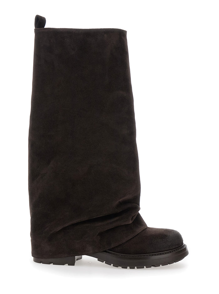 Brown Multilayer Combat Boots with One Block Sole in Suede Woman 100 % Calf