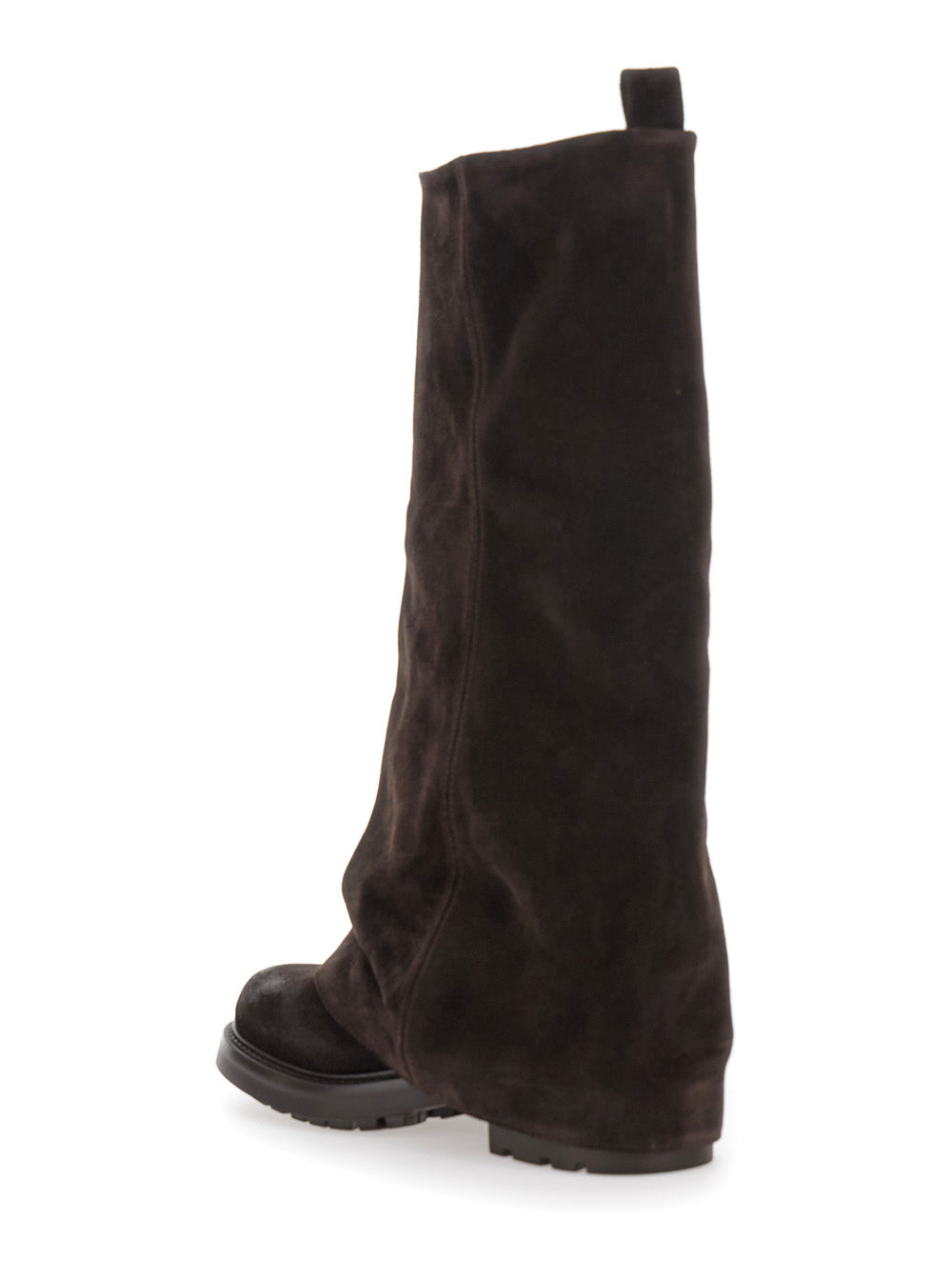 Brown Multilayer Combat Boots with One Block Sole in Suede Woman 100 % Calf