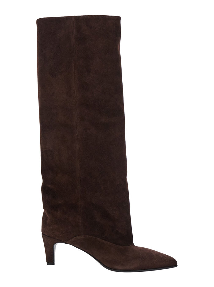 Joelle Brown Boots With Pointed Design And Low Heel Suede Woman 100 % Calf