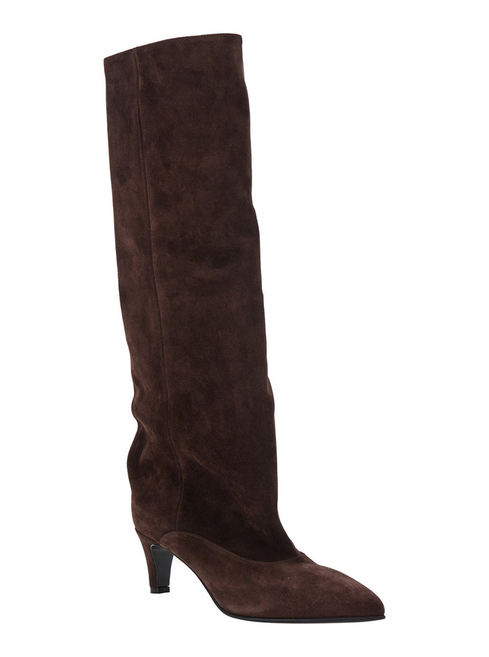 Joelle Brown Boots With Pointed Design And Low Heel Suede Woman 100 % Calf