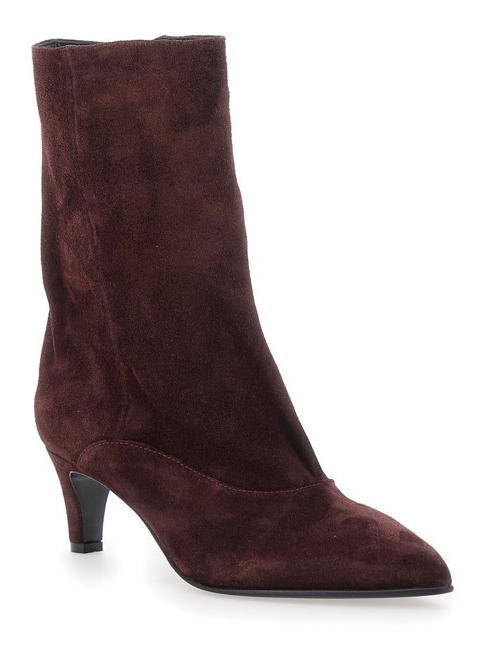 Joelle Bordeaux Ankle Boots with Pointed Design and Low Heel in Suede Woman 100 % Calf