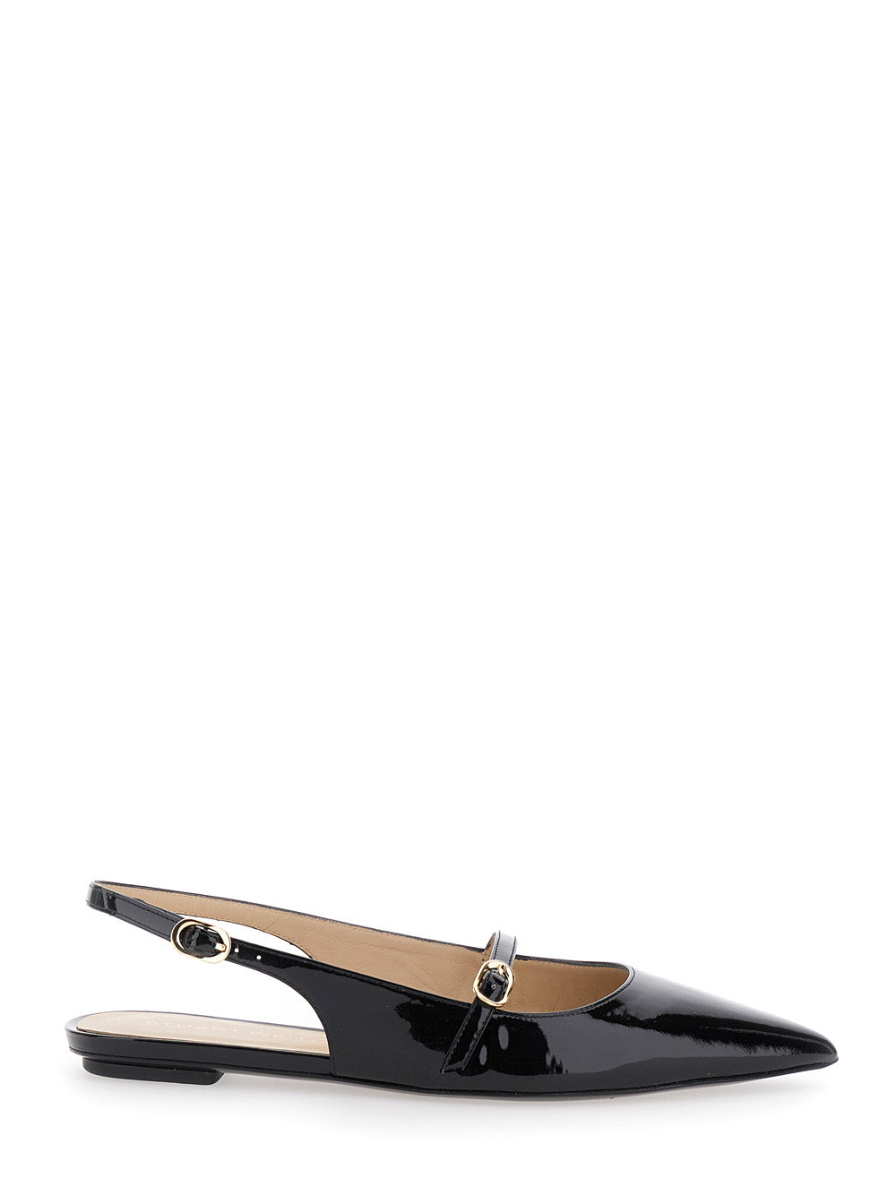 Emilia Black Slingback Sandals With Adjustable Strap Closure Patent Leather Woman Cow Ballerinas