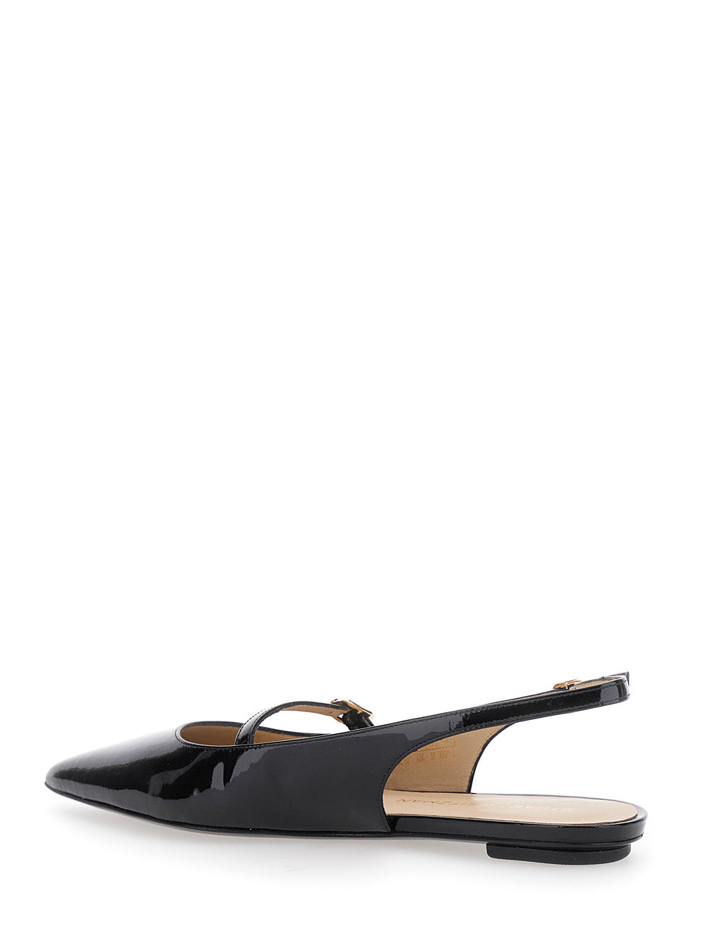 Emilia Black Slingback Sandals With Adjustable Strap Closure Patent Leather Woman Cow Ballerinas