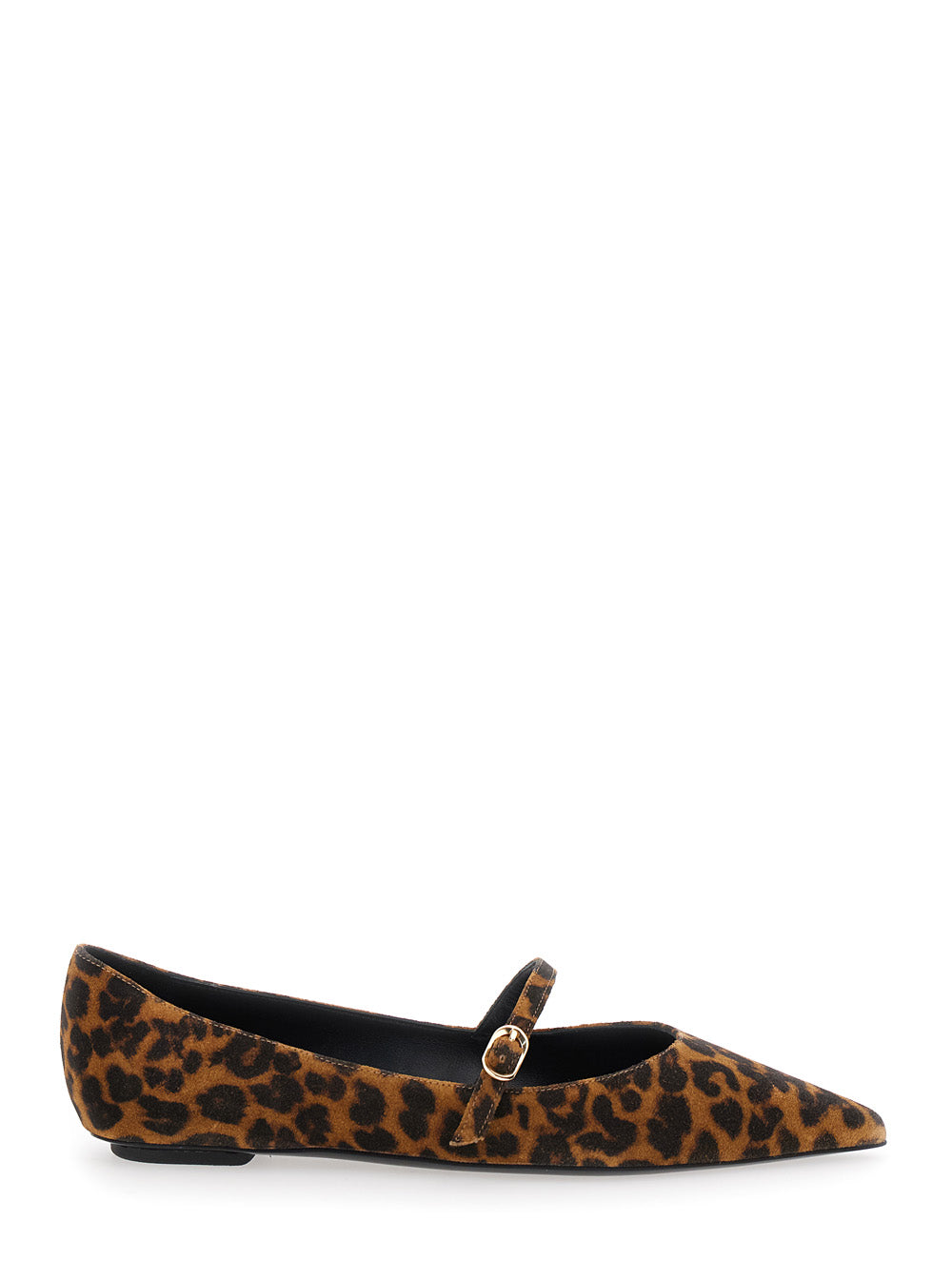 Emilia Brown Ballet Shoes With Adjustable Strap Closure And All-Over Leopard Motif Suede Woman Cow Ballerinas