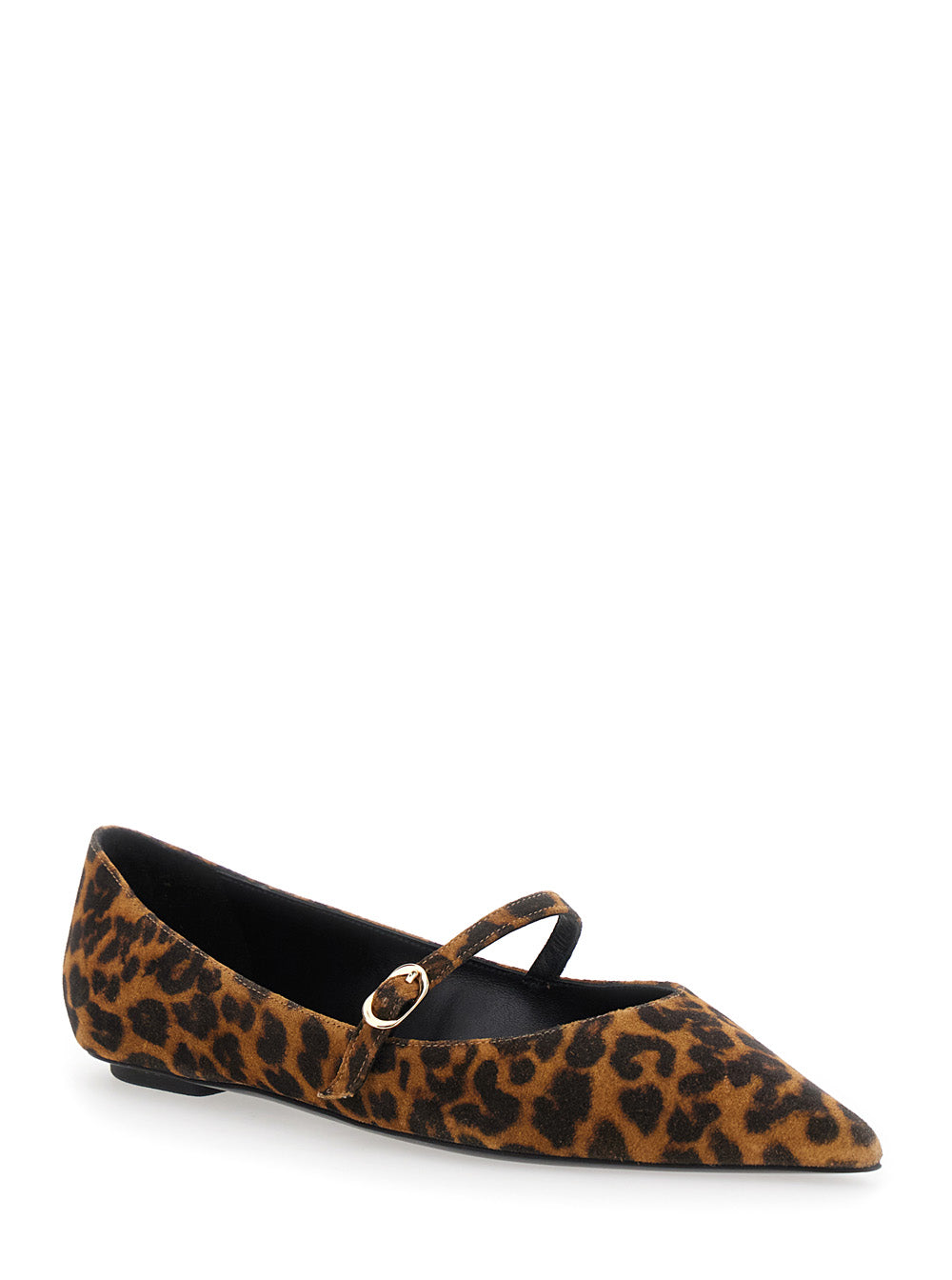 Emilia Brown Ballet Shoes With Adjustable Strap Closure And All-Over Leopard Motif Suede Woman Cow Ballerinas