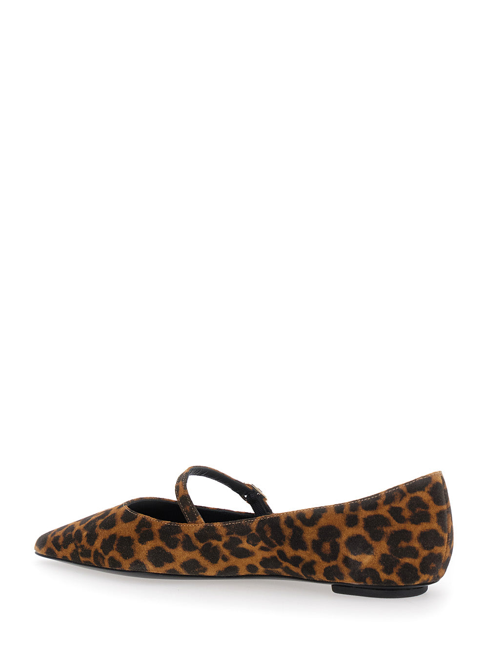 Emilia Brown Ballet Shoes With Adjustable Strap Closure And All-Over Leopard Motif Suede Woman Cow Ballerinas