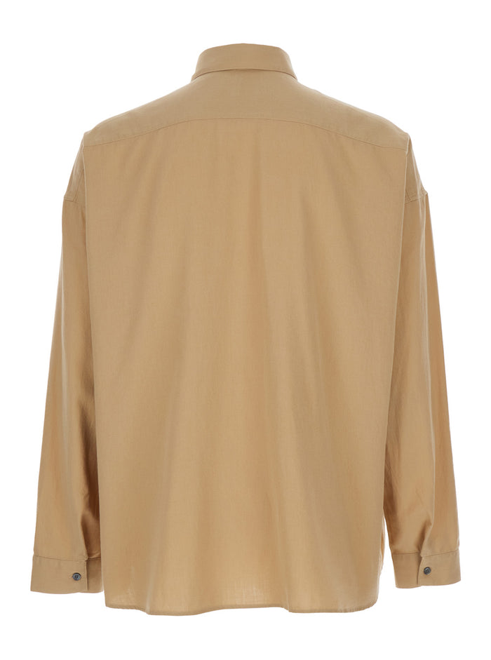 Stable Beige Shirt with Classic Collar and Dropped Shoulders in Linen Blend Man Blouses