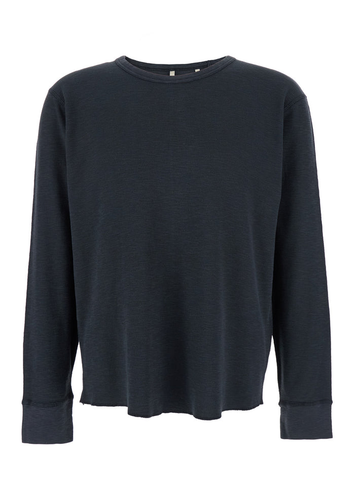 Black Crewneck T-Shirt With Long Sleeves And Fringed Hem Cotton Man Cotone Tshirts Polo Shirts