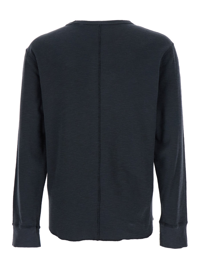 Black Crewneck T-Shirt With Long Sleeves And Fringed Hem Cotton Man Cotone Tshirts Polo Shirts