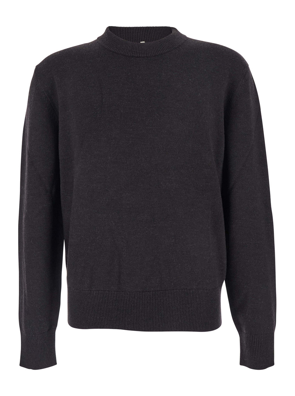 Dark Brown Crew Neck Sweater with Dropped Shoulder in Wool Blend Man Jersey